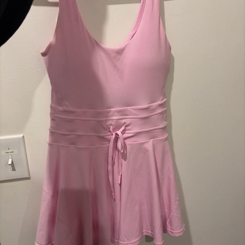 Pink Sleeveless Skater Dress with Waist Tie